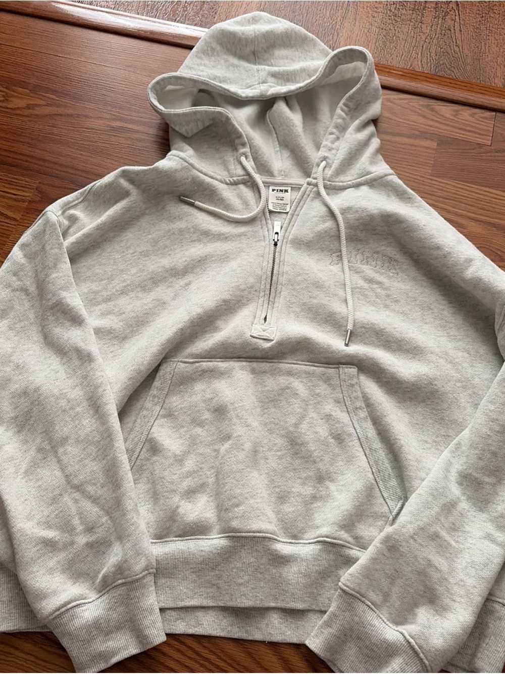 PINK Victoria's Secret Light Gray Half-Zip Hoodie Pullover size small